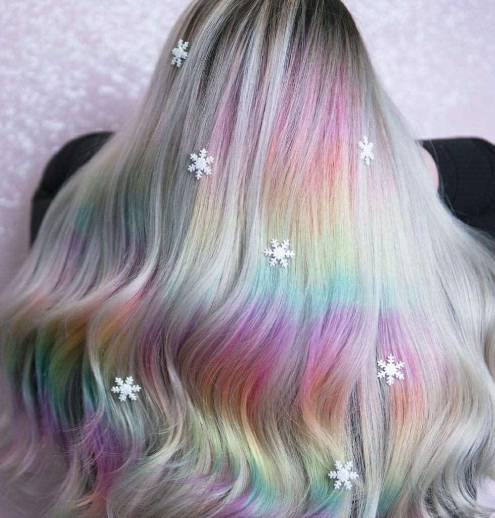 Platinum hair with rainbow highlights 