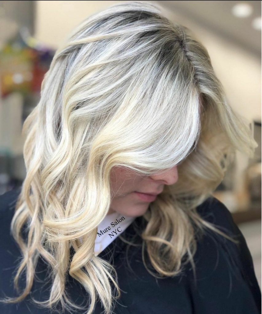icy blonde highlights done with olaplex