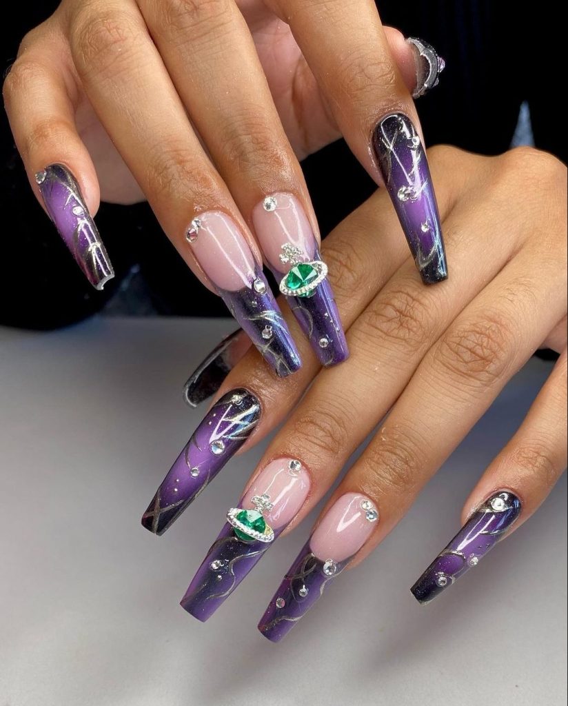 Purple coffin nails