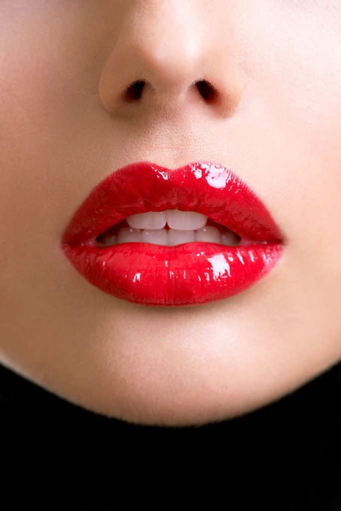 woman in red lipstick