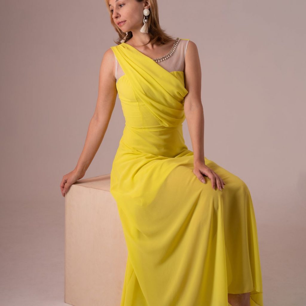 woman in a yellow evening dress