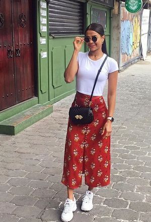 Red culottes with basic white tee