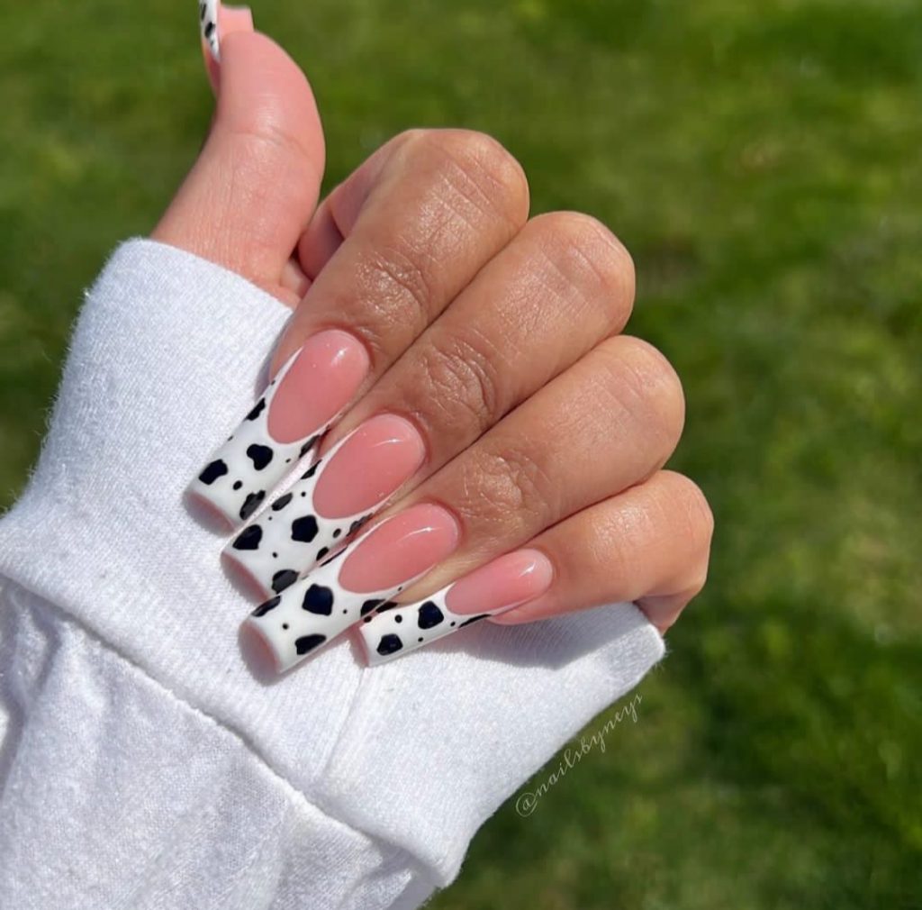 Cow themed french tips
