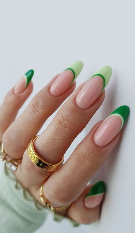 Eye-catching double-toned green allure for a cheerful manicure.