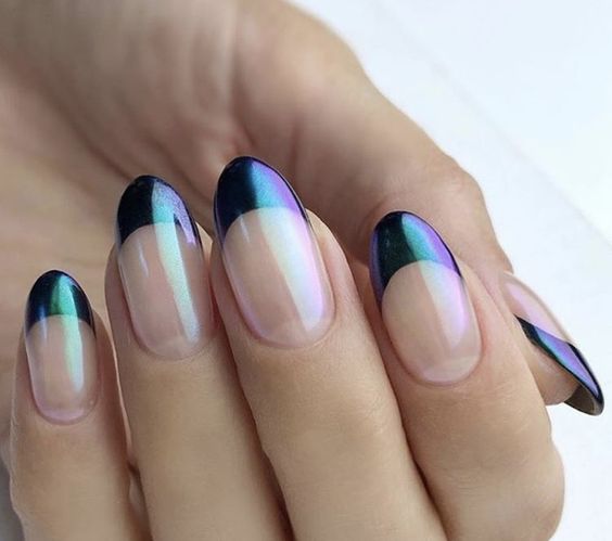 Futuristic allure meets French refinement in holographic elegance.