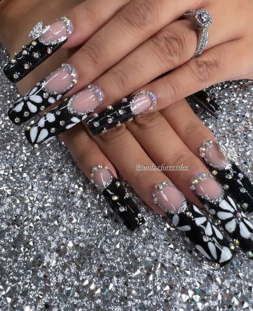 Statement black and white french nails