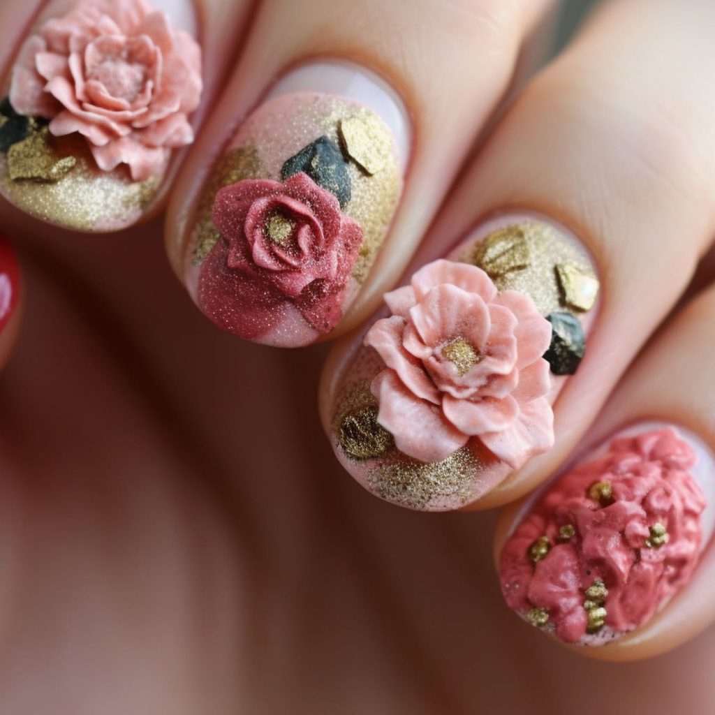 3D nail art featuring floral wonders.