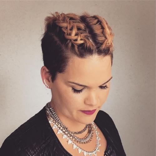 A creative mix of pixie cut and braids for a unique look.