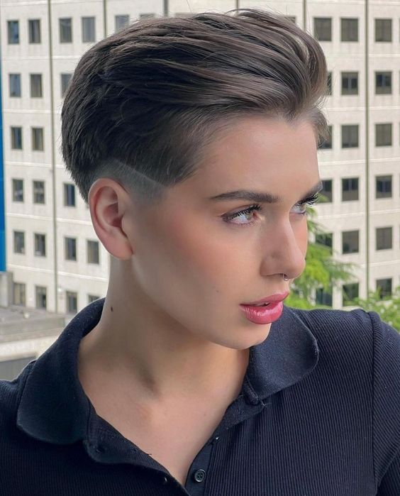 Polished short hairdo, and refined short style with a sophisticated touch.