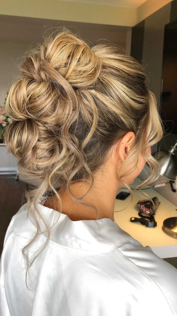 Updo hairstyle with the illusion of a mohawk.