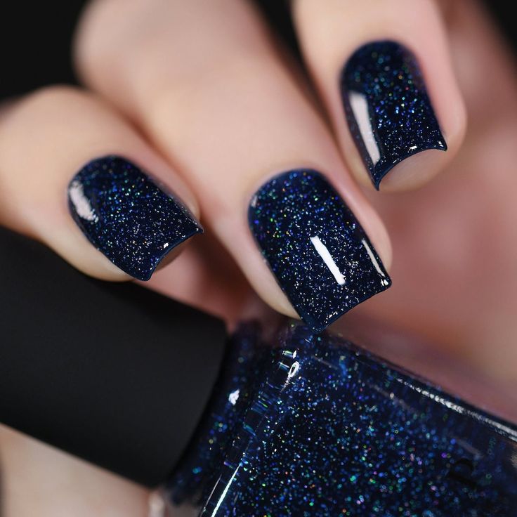 Deep blue with holographic shimmer.