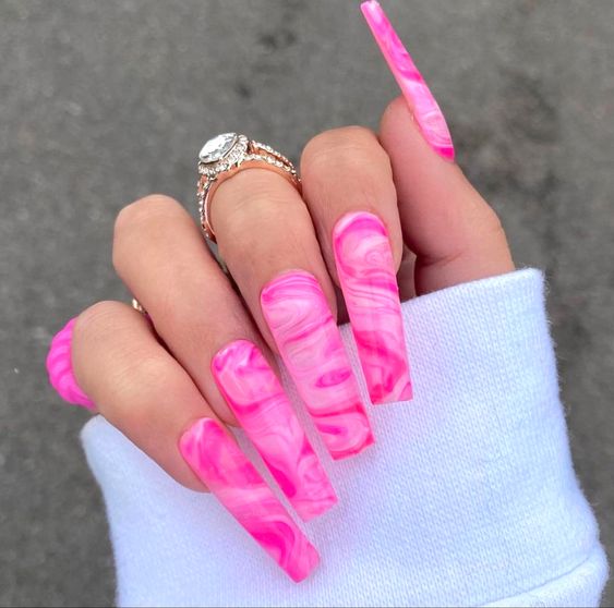 Extra Long Stiletto Pink Marble Nails – Sissy Panty Shop
