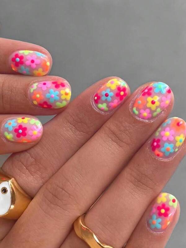 Colorful and vibrant floral nail party.