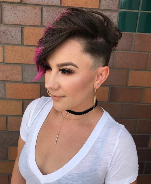 Edgy style featuring shaved sides for impact.