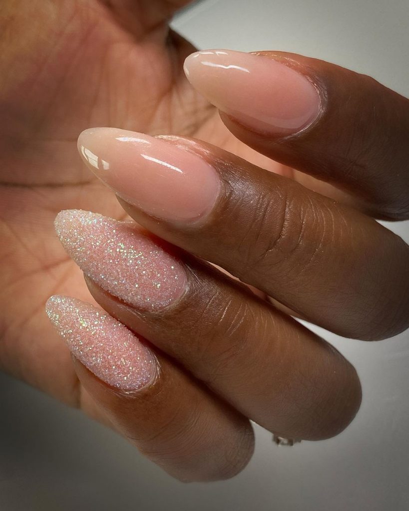 Peachy glamour with glitter and shimmer