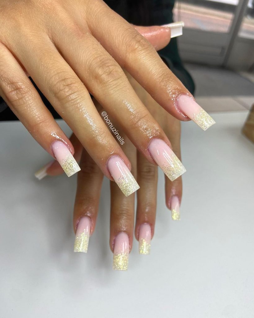 Pink and white gradient ombre nails