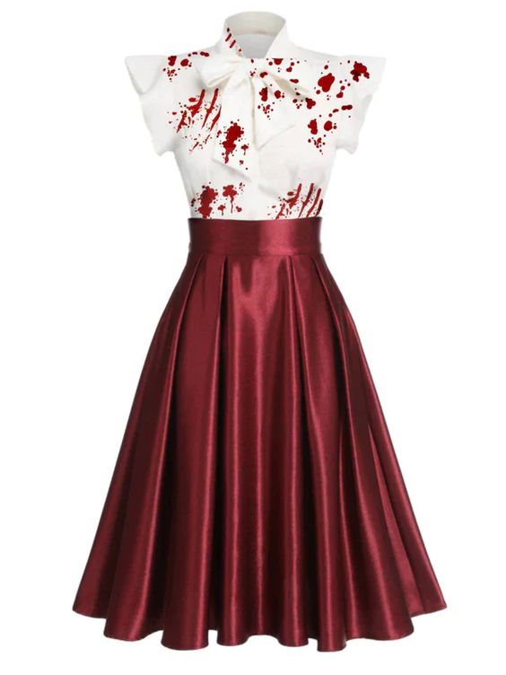 Halloween Blood Bowknot Patchwork Dress