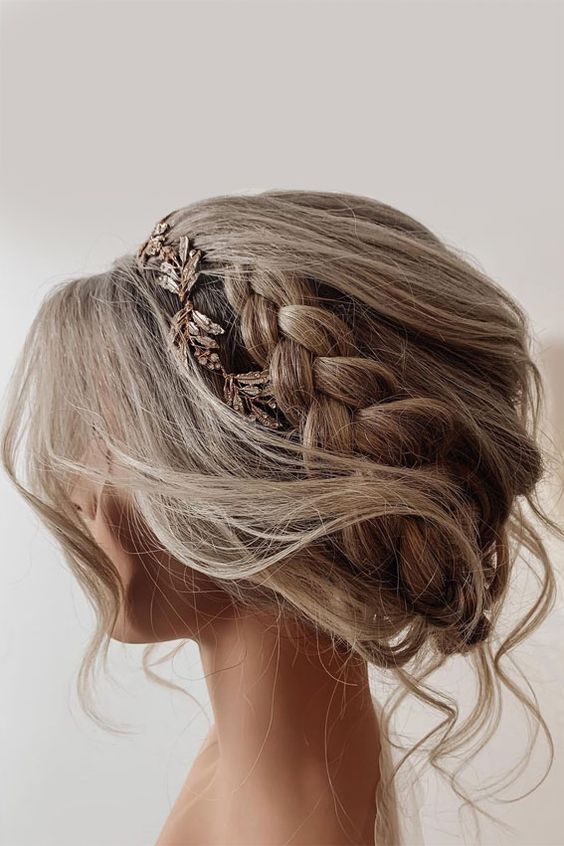 Crown braid with a delicate tiara