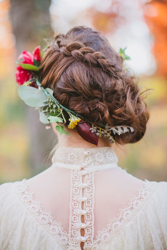 Messy bun with a flower crown