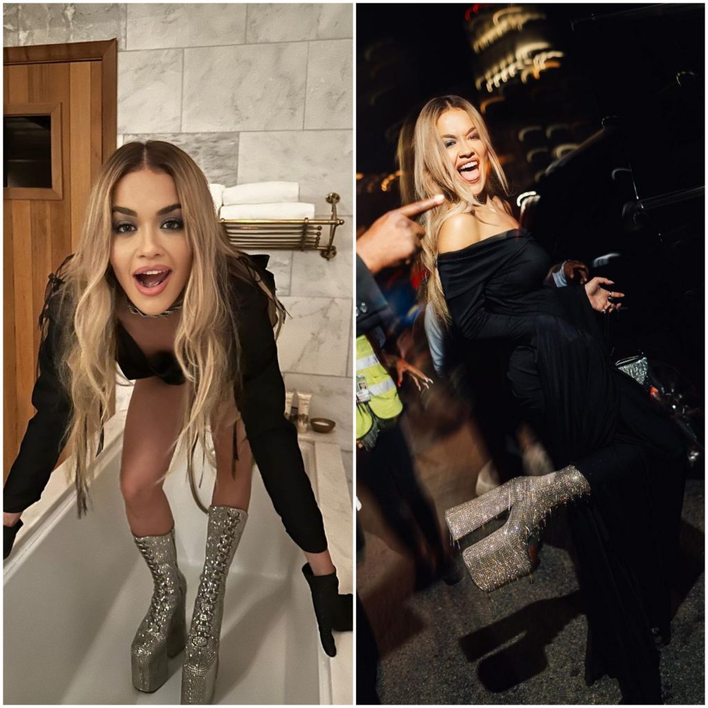 Rita Ora's photoshoot in silver platform boots