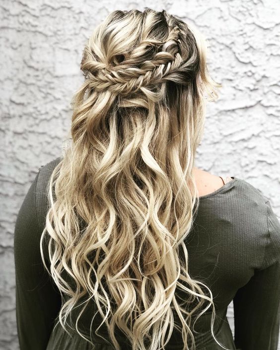 Tousled boho waves with textured braids