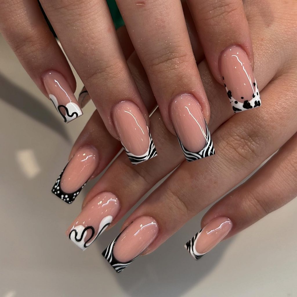 Monochrome French tip square nails.