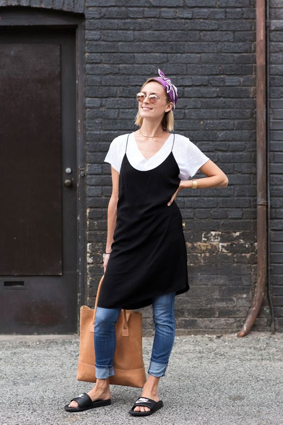 dress combined with jeans for a unique look