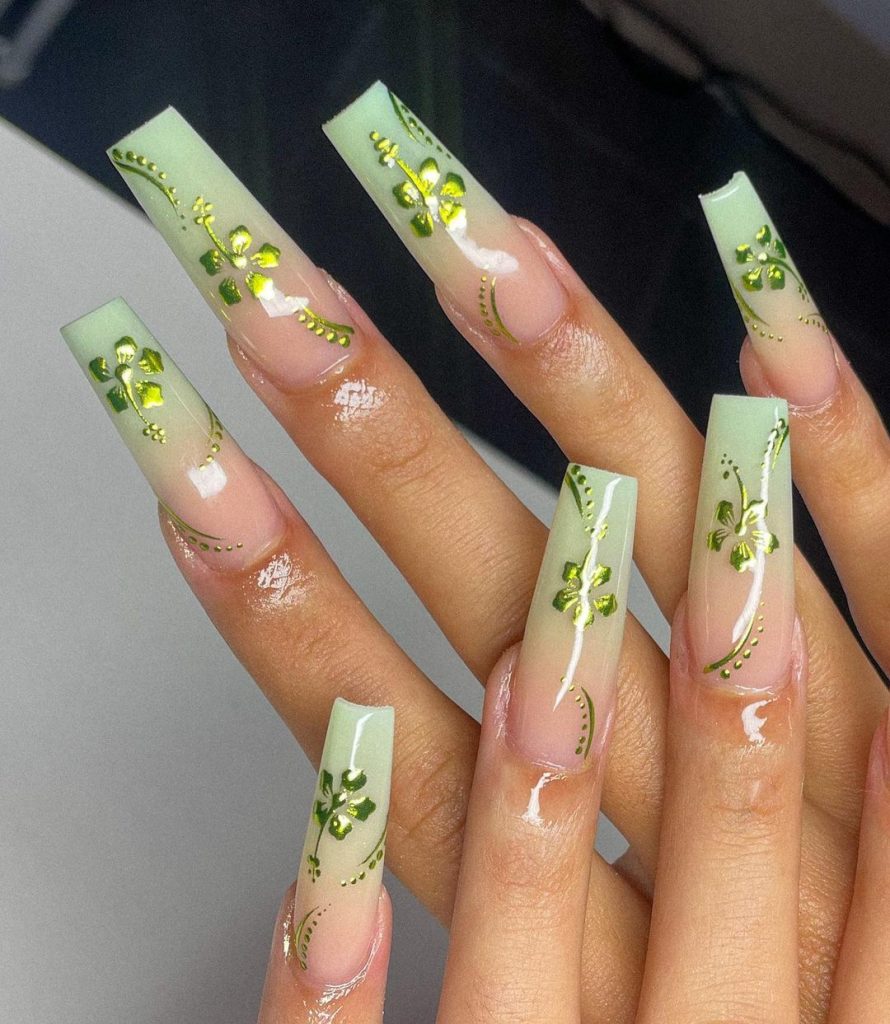 Pastel green ombre with a hibiscus twist.