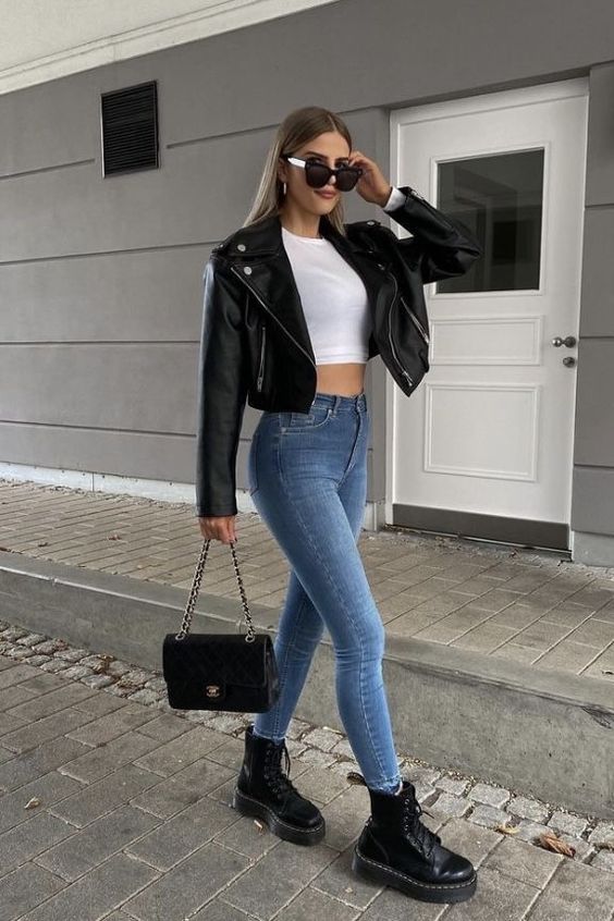 Classic Jeans and Leather Jacket Combo