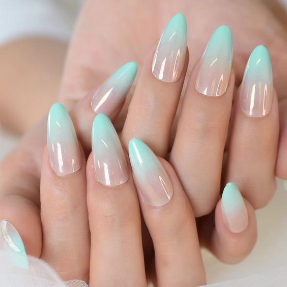 Pastel mint green and nude ombre elements.