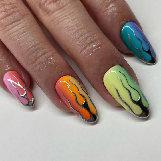 Motley gradients with silver flames.