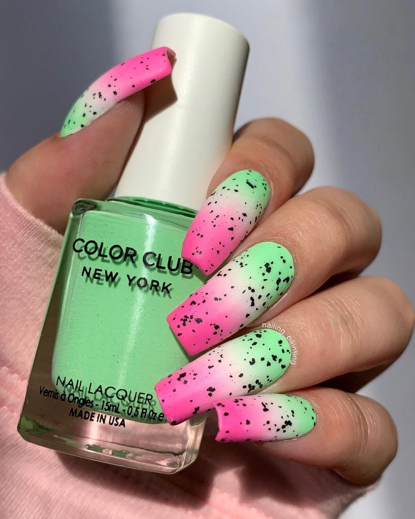 Soft pastel ombre with a speckled matte finish.