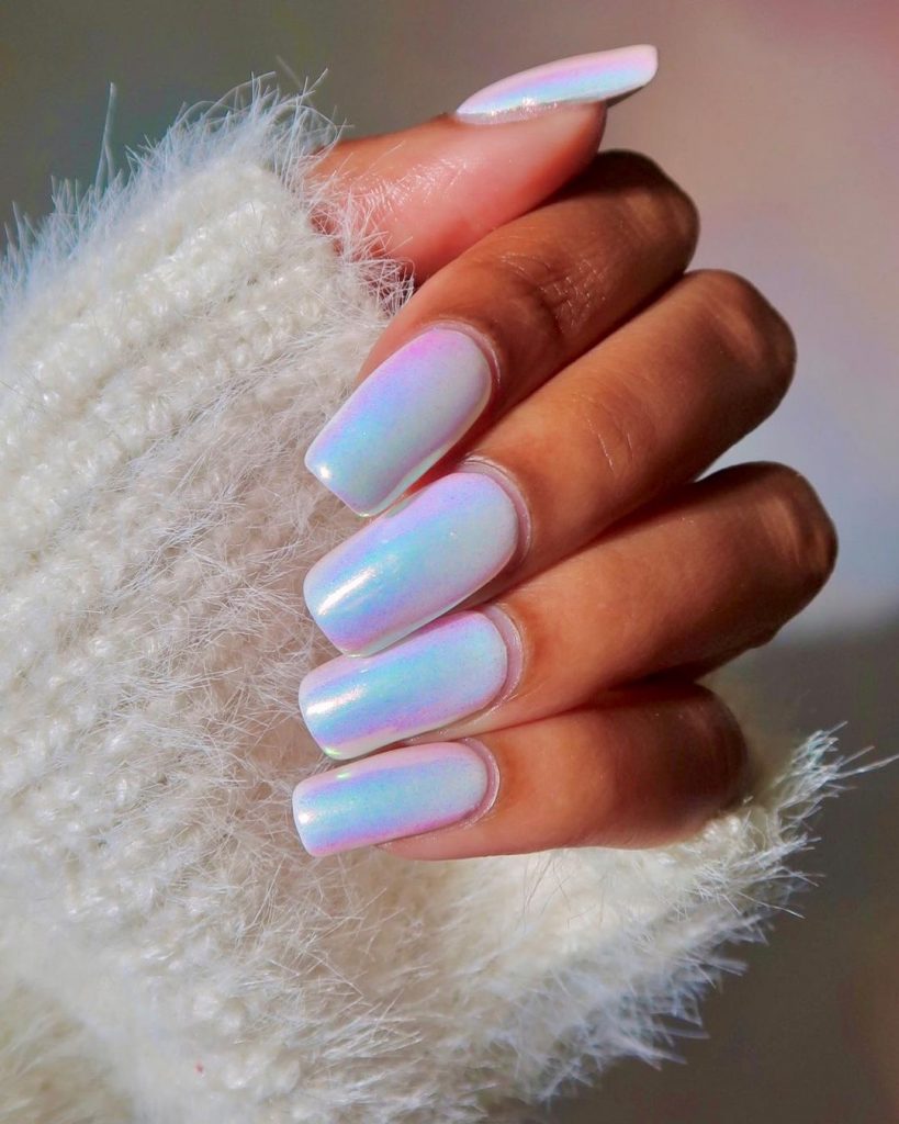 Unicorn square nails for a whimsical touch.