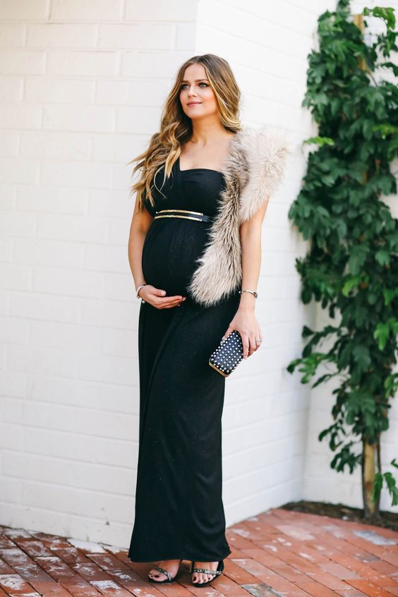 The Black Baby Shower Dress with Fur