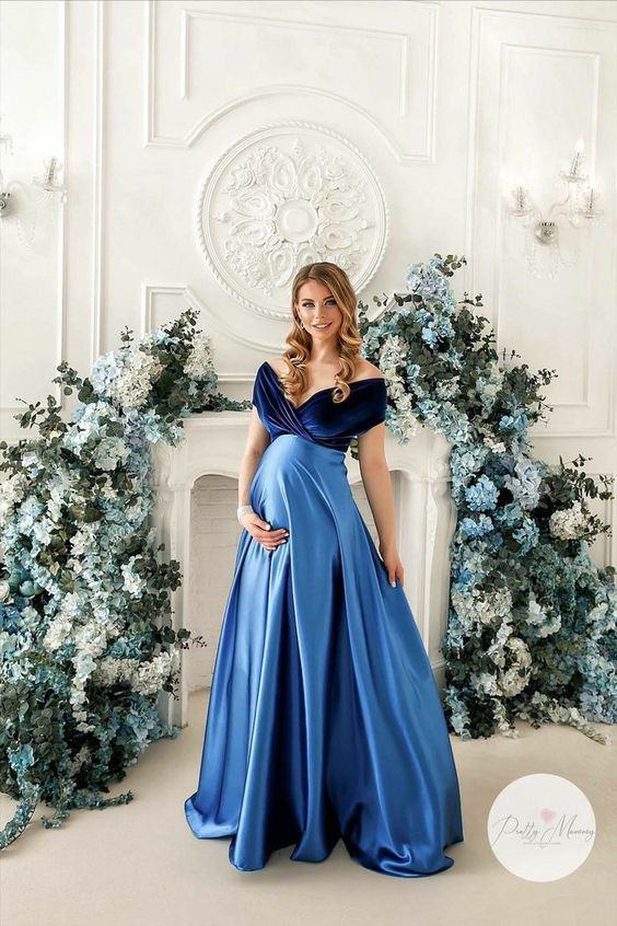 The Royal Blue Velvet-Satin Baby Shower Dress