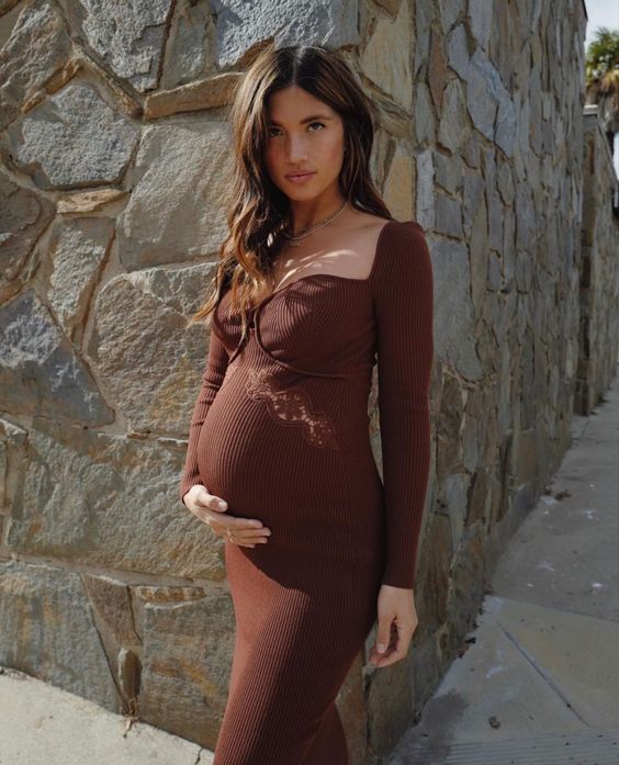 The Brown Rib-Knit Baby Shower Dress