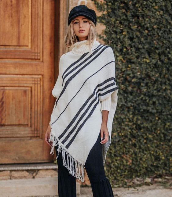 Black and White Woollen Poncho
