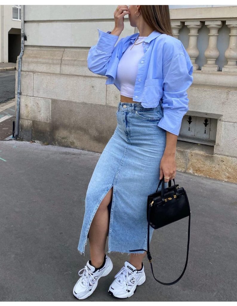 Women's Casual Split Thigh High Waist Denim Midi Skirt Vintage a Line Button  Front Long Jean Skirts (Color : Blue, Size : S) : Amazon.co.uk: Fashion