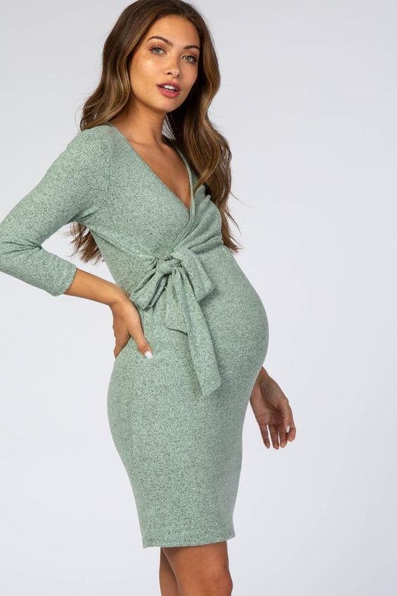 The Mint Brushed Knit Wrap Fitted Dress
