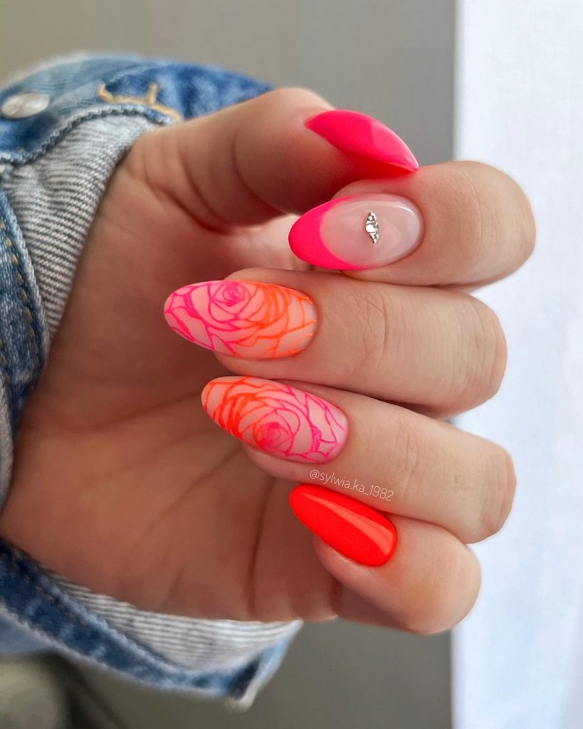 Radiant neon with a touch of rosy elegance.