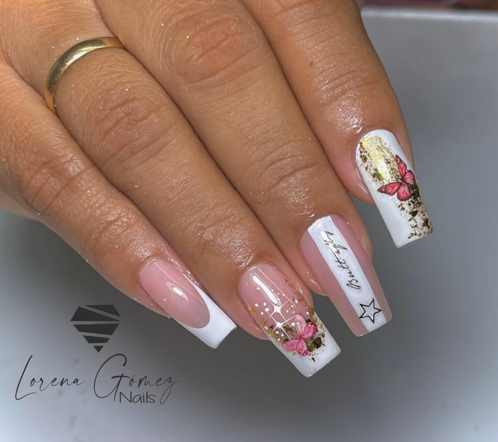 Refined nude and white floral acrylic elegance.
