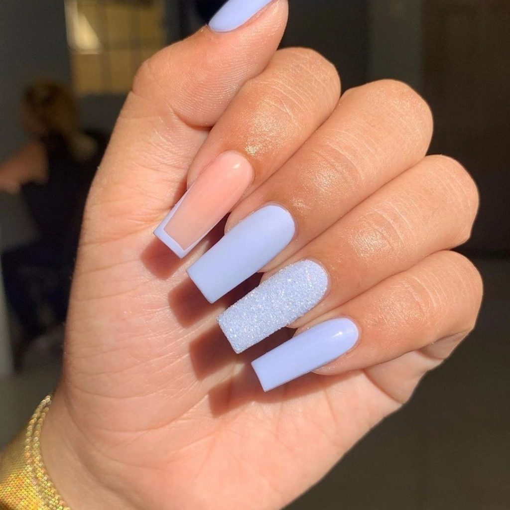 Calming periwinkle dreams on acrylic square nails.