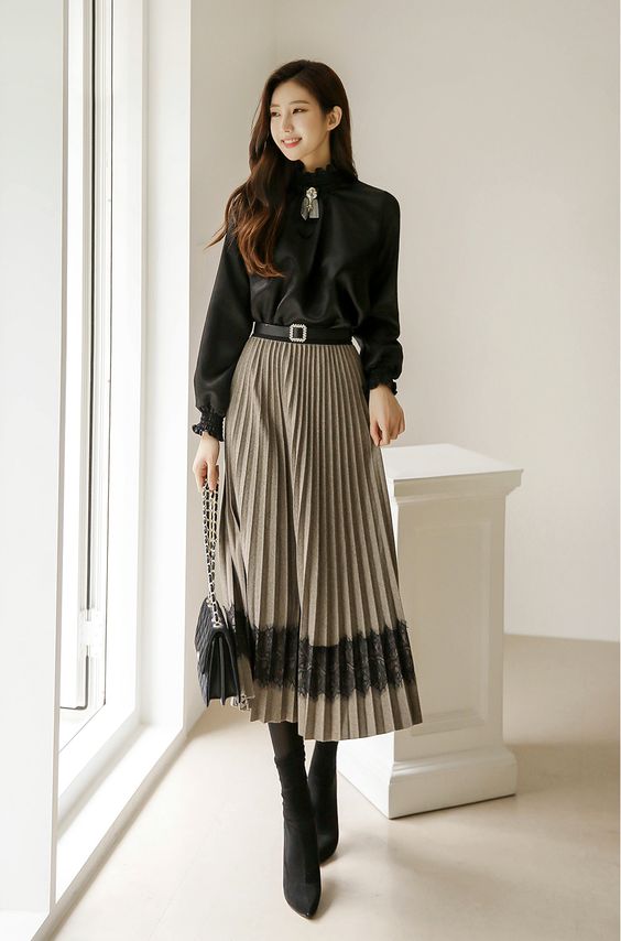 Pleated Long Skirt Funeral Outfit