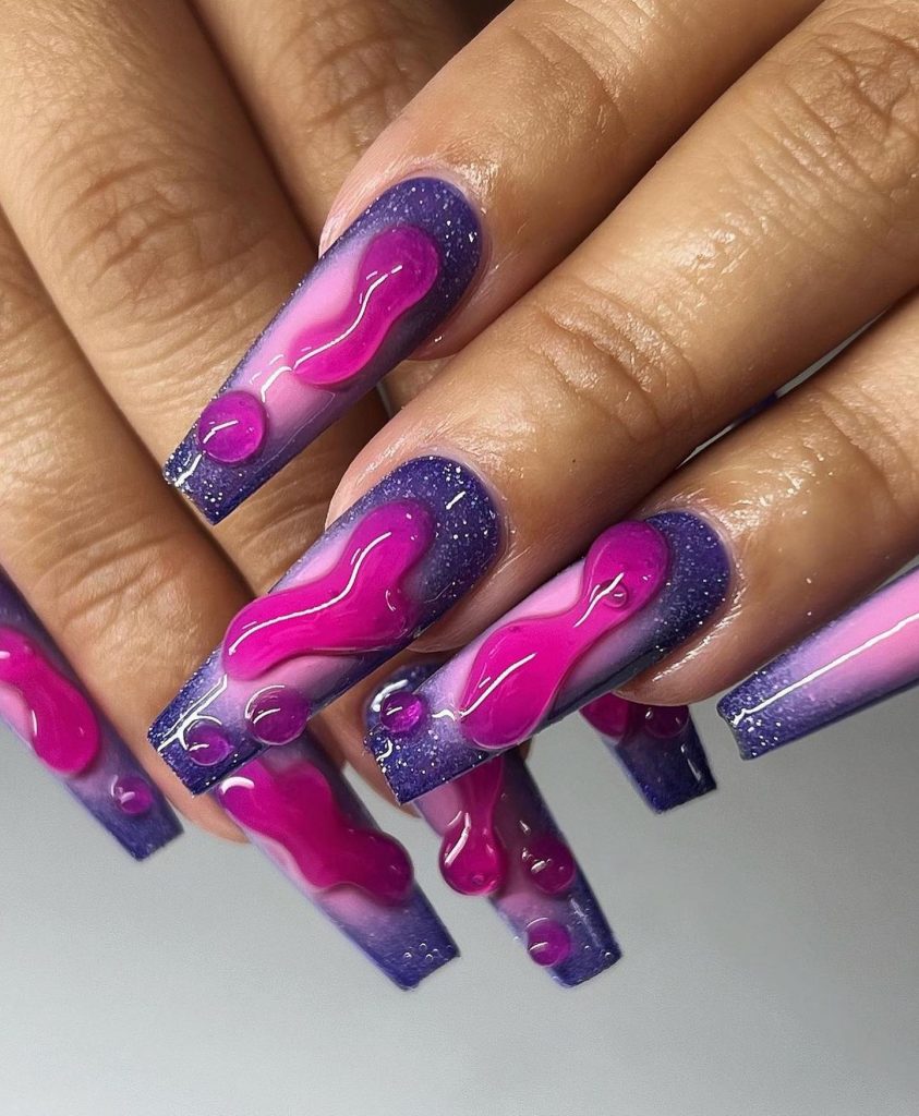 Purple aura nails with pink blobs