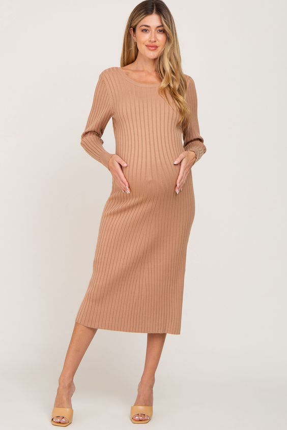 The Ribbed Maternity Midi Sweater Dress