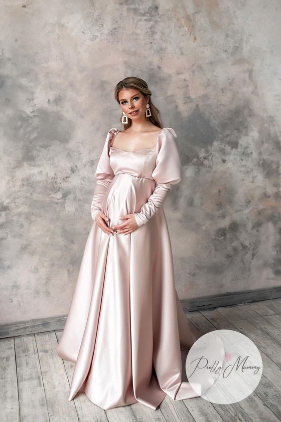 The Pink Satin Full Sleeved Baby Shower Gown