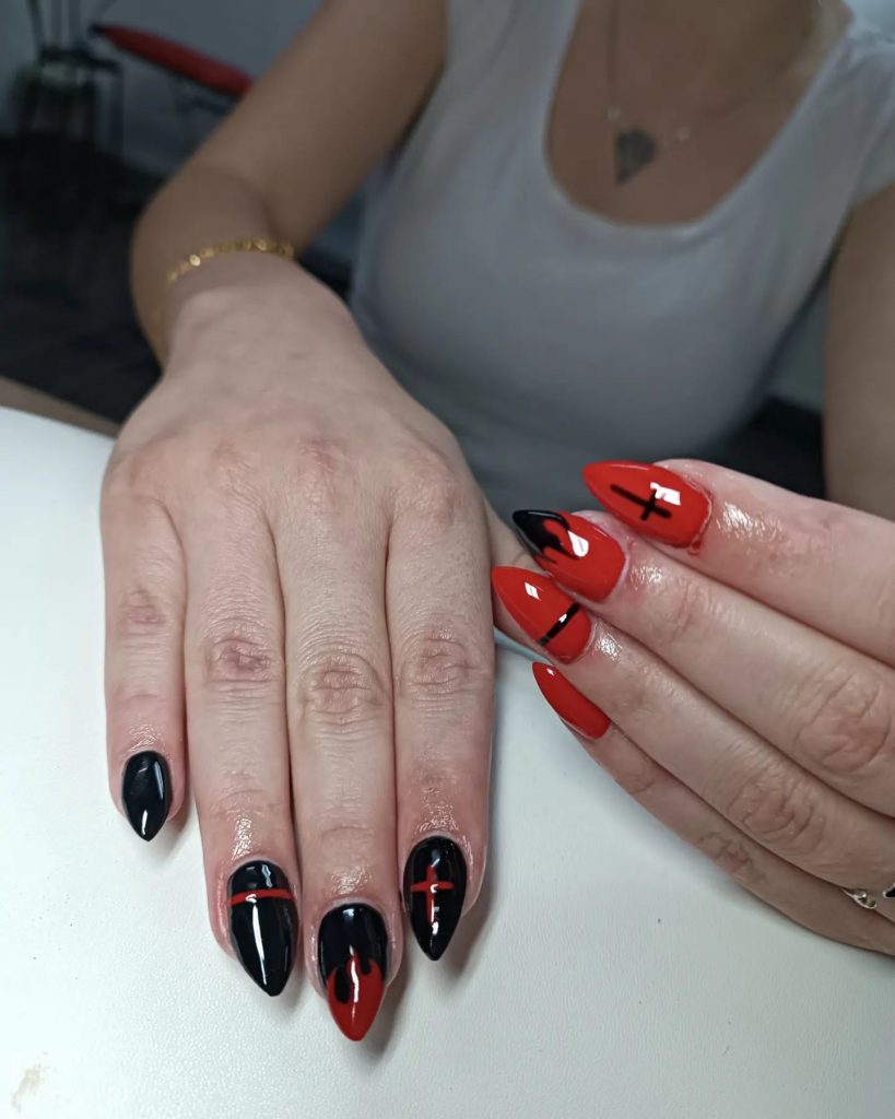 Red and Black Fiery Nails