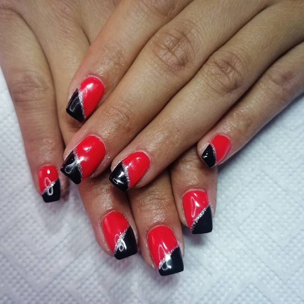 Red and Black Block Nails