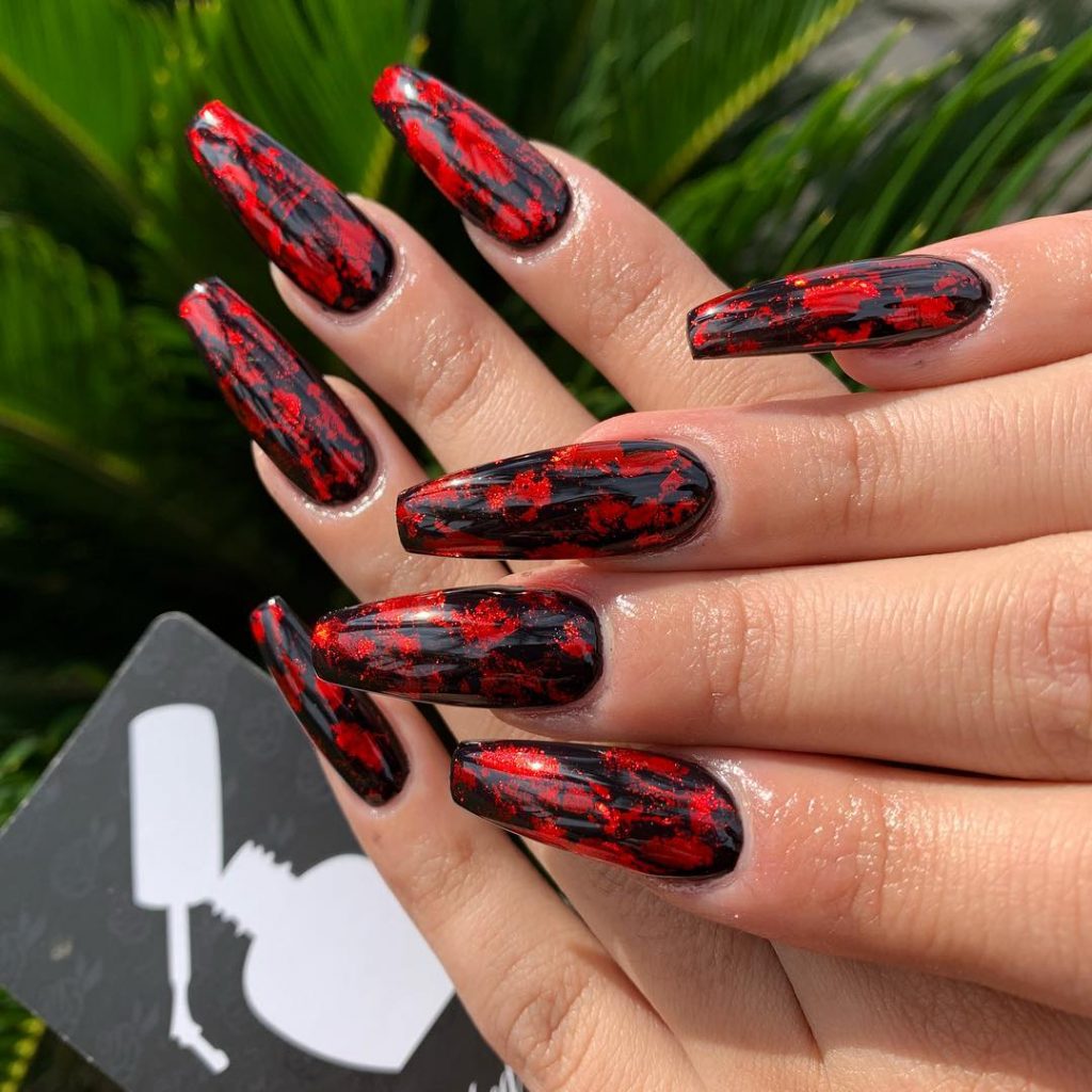 Red and Black Foil Nails