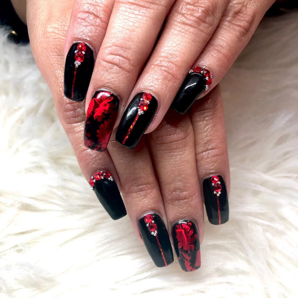 Red and Black Jewel Nails